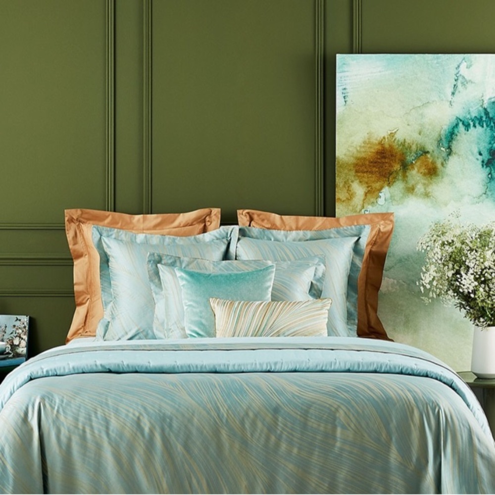 Yves Delorme Au Loin Aqua Bed Collection Pillow Cotton And Silk Cover And Insert